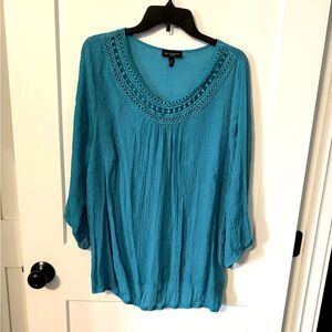 I.N. Studio Blue Embellished 3/4 Sleeve Blouse